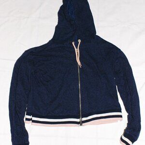 Live Love Dream Juniors Small Dark Blue Zip Hoodie Waist Length Sweatshirt Pink